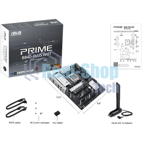 Материнская плата ASUS PRIME B840-PLUS WIFI, AM5, AMD B840, 4xDDR5, 4xSATA, 3xM.2, 1xPCIe 4.0 x16, 1xPCIe 3.0 x16, 2xPCIe 3.0 x16, 1xPCIe 3.0 x1, 1xDP, 1xHDMI, 1x 2.5Gb LAN, 8xUSB-A, 3x3.5 мм, 7.1, ATX