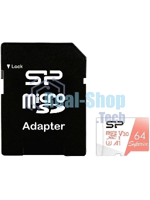 Флеш карта microSD 64Gb Silicon Power Superior A1 microSDXC Class 10 UHS-I U3 100/80 Mb/s (SD адаптер)