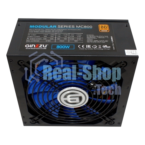 Блок питания Ginzzu MC800 14CM 80+Bronze черный