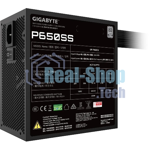 Блок питания Gigabyte ATX 650W GP-P650SS 80 PLUS silver (20+4pin) APFC 120мм fan 5xSATA RTL