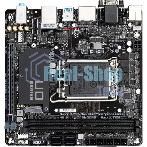 Материнская плата Gigabyte H610I, LGA 1700, Intel H610, 2xDDR5, 4xSATA, 1xM.2, 1xPCIe 4.0 x16, 1xHDMI, 1xVGA, 2xDP, 1x 1Gb LAN, 2xUSB-A 3.2 Gen 1, 4xUSB-A 2.0, 3x 3.5 мм, 7.1, Mini-ITX