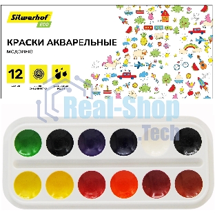 Краски акварельные Silwerhof Eco, медовые, 12 цветов, без кисти, картонная коробка