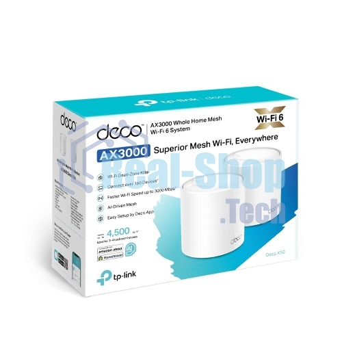 Бесшовный Mesh роутер TP-Link Deco X50(2-Pack) AX3000 10/100/1000BASE-TX