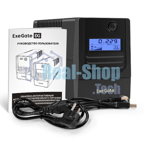 Источник бесперебойного питания ExeGate Smart LB-1000.LCD.AVR.4C13.USB (1000VA/650W, LCD, AVR, 4*C13, USB, батарея 12V 9Ah, черный)