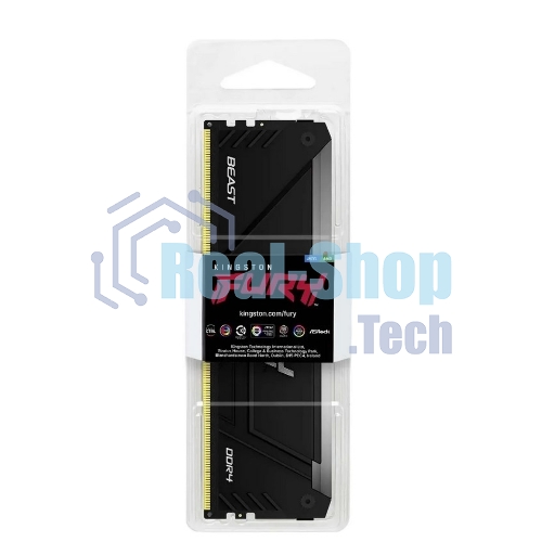 Оперативная память Kingston Fury Beast, DDR4, 16GB (1x16GB), 3200MHz, CL16, DIMM, радиатор, RGB, черный