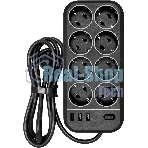 Сетевой фильтр Powercom SP-08 USB03AB 3,0 m 3.0м, 8 розеток, черный, коробка