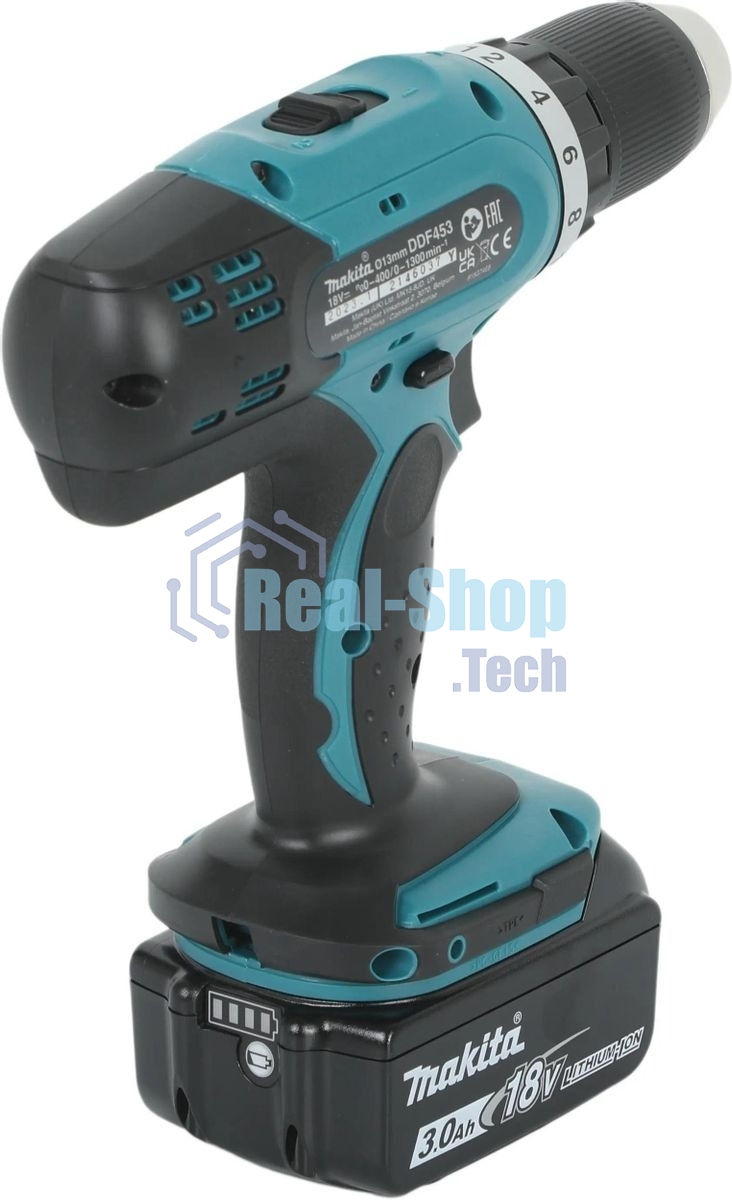Дрель-шуруповерт Makita DDF453RFE, 18 В, 3 Ач, 42 Нм, щеточный
