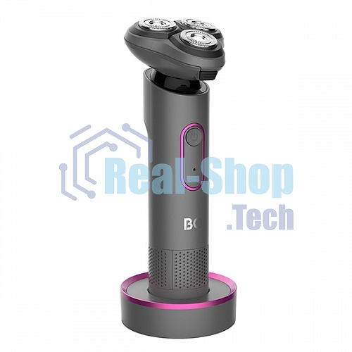 Электробритва BQ SV1008 Gray-Pink. Мощность 5 Вт/Время зарядки 90 минут/Время беспроводной работы 90 минут/Влагозащита IPX6/Электропитание 110-240 В, 50-60 Гц/Ротационная головка бритвы/Мощный мотор/Индикатор заряда батареи/Портативная база для подзарядки/3 насадки в комплекте