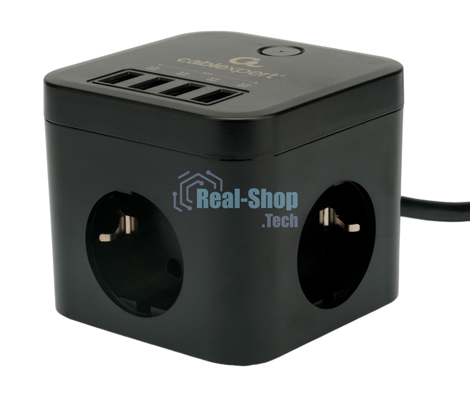 Сетевой фильтр Cablexpert Cube CUBE-3-U4-B-1.5, 3 р, 10А, 4хUSB, 1.5 м, ур.защиты 4+, черный, коробка