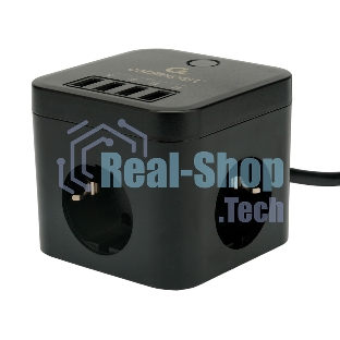 Сетевой фильтр Cablexpert Cube CUBE-3-U4-B-1.5, 3 р, 10А, 4хUSB, 1.5 м, ур.защиты 4+, черный, коробка