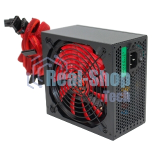 Блок питания Ginzzu PC600 Red, 600Вт, 80 PLUS, 140мм, черный/красный