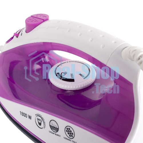 Утюг BBK ISE-1802 фиолетовый/белый, 1800 Вт, 20 г/мин, 60 г/мин, 180 мл