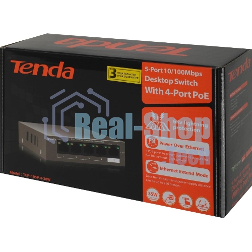 Коммутатор Tenda TEF1105P-4-38W 5PORT 10/100M