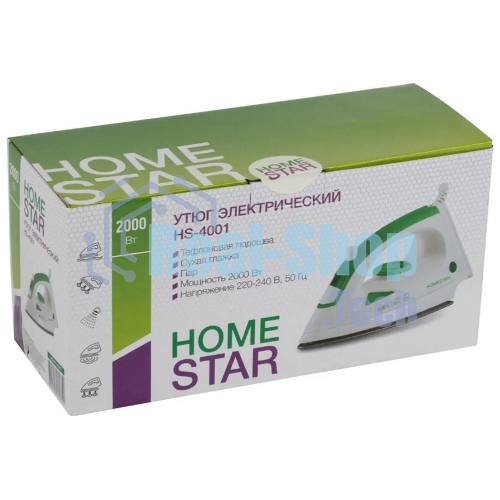 Утюг Homestar HS-4001 бело-зеленый (2000 Вт, пар, тефлоновая подошва)