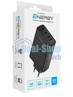 Сетевое зарядное устройство Qumo Energy Charger GaN PD 100 Вт, USB-A + 3 USB Type-C, (0100), черный