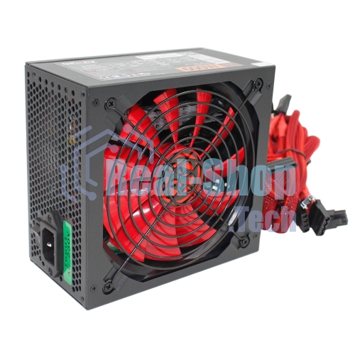 Блок питания Ginzzu PC600 Red, 600Вт, 80 PLUS, 140мм, черный/красный