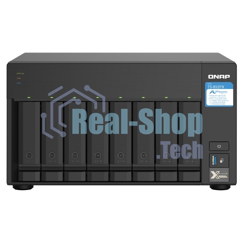 Сетевое хранилище без дисков SMB QNAP TS-832PX-4G 8-Bay NAS, AL324 64-bit quad-core 1.7GHz, 4Gb DDR4 SO-DIMM RAM (up to 1x16 Gb), 8 x 3.5