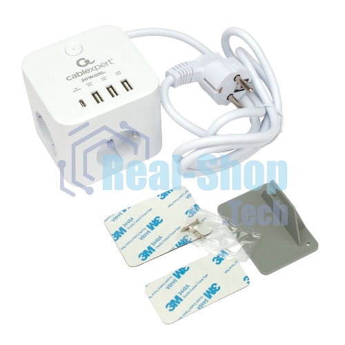 Сетевой фильтр Cablexpert Cube CUBE-3-CU3-W-1.5, 3 р, 10А, 1xType-C PD, 3xUSB, 1.5 м, ур.защиты 4+, белый, коробка