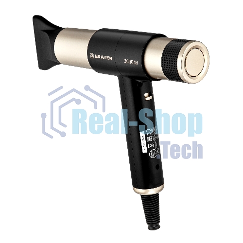 Фен-мультистайлер BRAYER BR3308 черный/золотистый, 2000 Вт, 25/32 мм