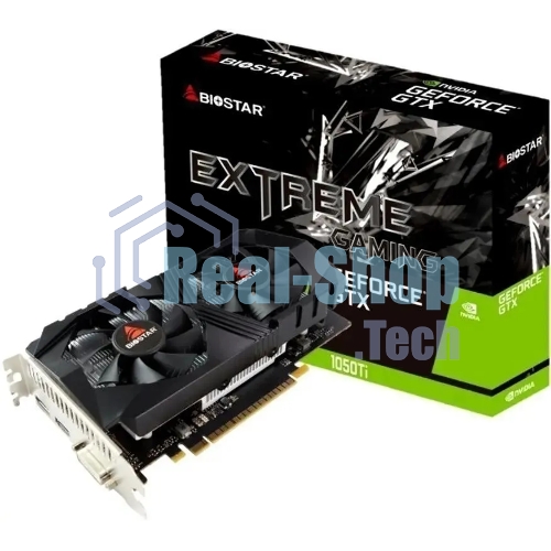 Видеокарта Biostar PCI-E GTX1050Ti-4Gb NVIDIA GeForce GTX 1050TI 4Gb 128bit GDDR5 1291/7008 DVIx1 HDMIx1 DPx1 HDCP Ret