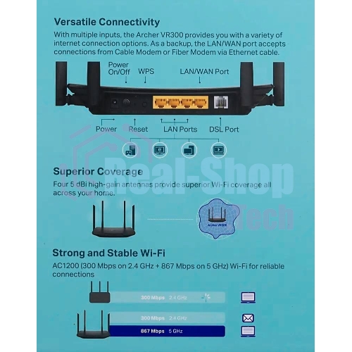 Роутер беспроводной TP-Link Archer VR300 AC1200 10/100BASE-TX/ADSL черный