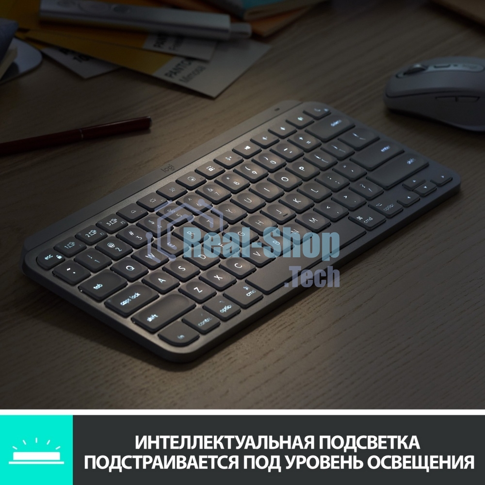Клавиатура беспроводная Logitech MX Keys Mini (920-010501), USB, Bluetooth/Радиоканал, темно-серый/черный