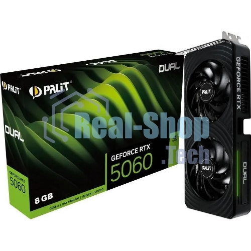 Видеокарта Palit RTX 5060 DUAL NV RTX 5060 8Gb 128bit GDDR7 2280/28000/HDMIx1/DPx3/HDCP Ret NE75060019P1-Gb2063D PCI-E 5.0