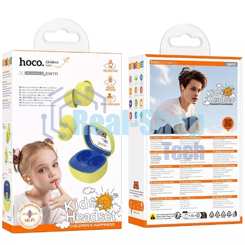 Наушники TWS Hoco EW111 Friendly желтый, внутриканальные, Bluetooth, до 4 ч