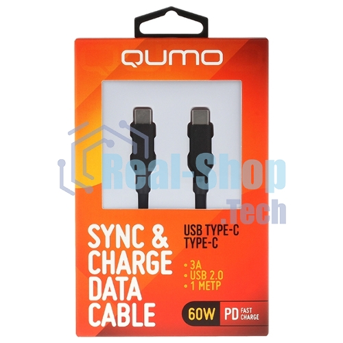 Кабель QUMO 32964 Type-C на Type-C, силиконовый, 1м, 3A, 60W, PD черный