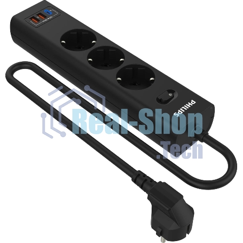Сетевой фильтр Philips CHP4336BB/51, 3 м, 3 розетки, черный