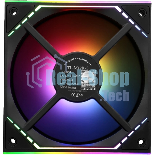 Кулер для корпуса Thermalright TL-M12R-S Reverse (124x120x25mm, 4-pin PWM, ARGB, 34.43CFM, 23.2dBA, 1500RPM, черный)