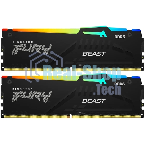 Оперативная память Kingston Fury Beast, DDR5, 16GB (2x8GB), 5200MHz, CL40, DIMM, с радиаторами, RGB, черный