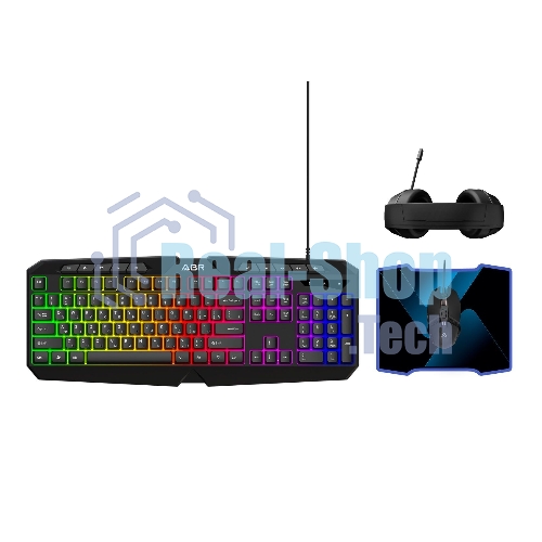 Игровой комплект из проводной клавиатуры, мыши, коврика для мыши и наушников ABR KM707+M01D10