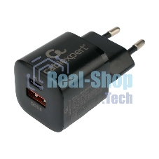 Сетевое зарядное устройство Cablexpert 20Вт, 3А, QC3.0/PD, 1xUSB, 1xType-C, черный, пакет