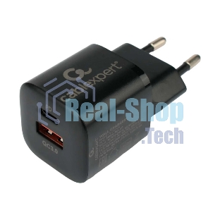 Сетевое зарядное устройство Cablexpert 20Вт, 3А, QC3.0/PD, 1xUSB, 1xType-C, черный, пакет