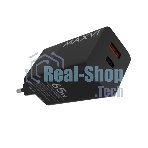 Сетевое зарядное устройство Maxvi A482GN 65W, 1xUSB-A, 1xUSB-C, черный