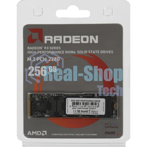 Накопитель SSD AMD Radeon R3MP30256G8, 256Gb, PCIe 3.0 x4, M.2 2280, NVMe, R/W 2000/1300