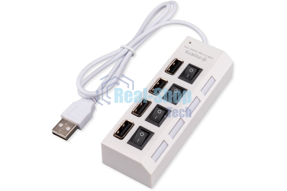 USB-концентратор Gembird UHB-243-ADW, USB 2.0, 4хUSB, USB или внешний адаптер питания