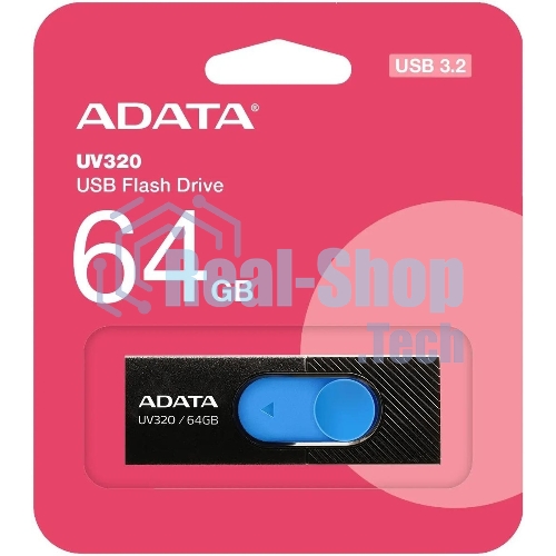 Флешка USB ADATA UV320 (AUV320-64G-RBKBL), 64Gb, USB 3.1, R/W 100/30, черный/синий