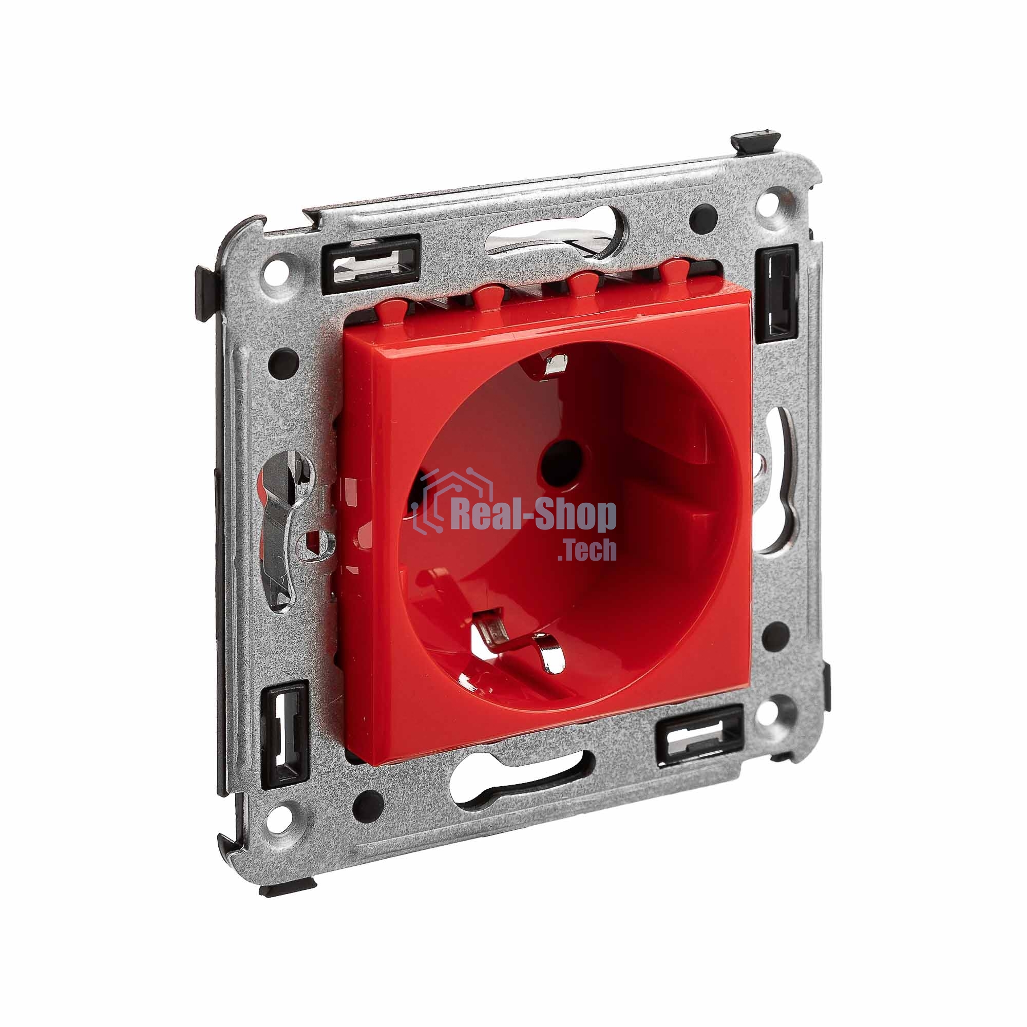 Розетка DKC Avanti 4401003 2P+E со шторками, красный квадрат