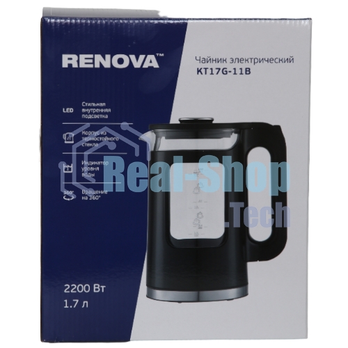 Чайник электрический Renova KT17G-11B Термостойко стекло