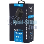 Сетевое зарядное устройство Maxvi A482GN 65W, 1xUSB-A, 1xUSB-C, черный