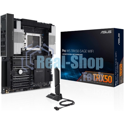 Материнская плата ASUS Pro WS TRX50-SAGE WIFI, sTR5, AMD TRX50, 4xDDR5, 4xSATA, 3xM.2, 1xSlimSAS, 1xPCI-E 5.0 x8, 1xPCI-E 4.0 x16, 1xPCI-E 4.0 x4, 2x 10Gb LAN, 2xUSB-A 2.0, 6xUSB-A 3.2 Gen 2, 1xUSB-C 3.2 Gen 2x2, 2x3.5 мм, 5.1, E-ATX