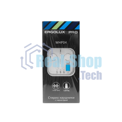 Проводные наушники Ergolux ELX-WHP04-C01 белый, вкладыши, Lightning, встроенный микрофон