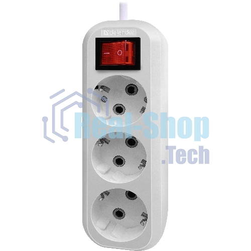 Удлинитель с заземлением Defender L330 16 А, 5 м, заземление, выключатель