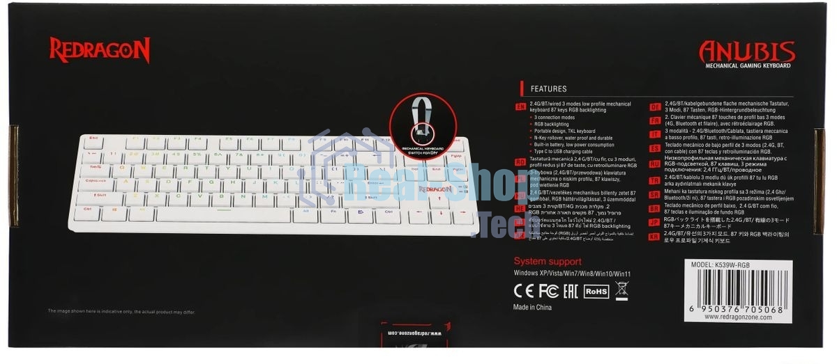 Клавиатура беспроводная Redragon Anubis беспроводная, USB, Bluetooth/Радиоканал, белый