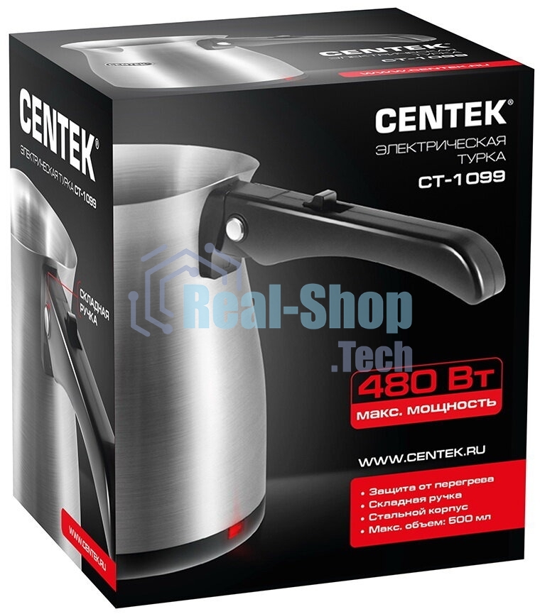 Электрическая турка Centek CT-1099 SS серебристый, исп. кофе - молотый, 0.5 л, 480 Вт