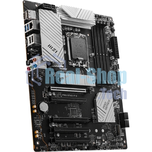 Материнская плата MSI PRO B760-P II, LGA 1700, Intel B760, 4xDDR5, 4xSATA, 2xM.2, 1xPCI-E 4.0 x16, 1xPCI-E 4.0 x4, 3xPCI-E 3.0 x1, 1xHDMI, 1xDP, 1xRJ45 2.5Gb, 1xUSB-C 3.2 Gen 2, 2xUSB-A 3.2 Gen 1, 2xUSB-A 2.0, 5x3.5мм, TOSLINK, 7.1, Standard-ATX