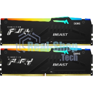 Оперативная память Kingston Fury Beast, DDR5, 32Gb (2x16GB), 5600MHz, CL36, DIMM, с радиаторами, RGB, черный