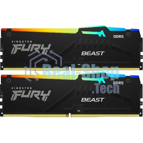 Оперативная память Kingston Fury Beast, DDR5, 32Gb (2x16GB), 5600MHz, CL36, DIMM, с радиаторами, RGB, черный